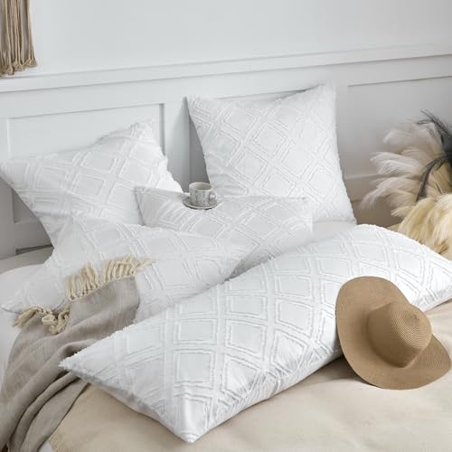 Standard Pillow Shams 2 Pack, Standard Size Pillowcases, Soft Microfiber Geometric Tufted Pillow Covers with Envelope Closure, White, 20x26 Inches (No Insert) - color: White-grid, size: Standard(20*26)