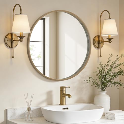 WallBeyond Round Wood Mirror 24" Circle Wall Mirror for Bathroom Round Wall Mirror for Wall Decor, Vanity, Entryway Living Room, Honey - color: Honey, size: 24"L x 24"W