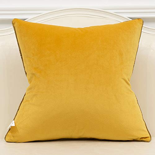 Avigers 16 x 16 Inches Yellow White Gold Leather Striped Patchwork Velvet Cushion Case Luxury Modern Throw Pillow Cover Decorative Pillow for Couch Living Room Bedroom Car - color: Yellow, size: 16" x 16" (Pack of 1)