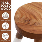 Teak 11.8" Round Dip Dyed Teak Stool | Wood Accent Side Table | Wood Plant Stand (24" Tall White) - color: 24" Tall White