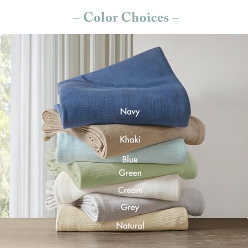 Madison Park Freshspun Basketweave Luxury Cotton Blanket Blue 108x90" King Size Basketweave Premium Soft Cozy 100% Cotton For Bed, Couch or Sofa - color: Blue, size: King