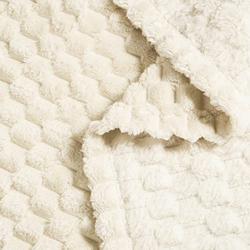 Vessia Flannel Fleece Throw Blanket(50x70 inch), 3D Jacquard Cream Fuzzy and Warm Blanket for Couch,Sofa,Bed,Chair, 300GSM Super Soft Touch Cozy Lightweight Throw for All-Season Home Decor - color: Cream-3d, size: 50x70 inch