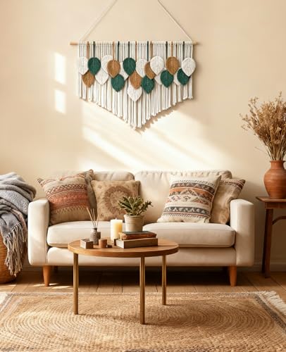 Tempospark Large Macrame Wall Hanging, 39" Wx29 L Boho Wall Hanging, Boho Chic Leaves Tassels Tapestry for Bedroom, Living Room, Dining Room, Nursery, Hallway, Balcony - color: Autumn Harvest, size: 29"L x 39"W