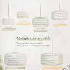 12.6 inch White Rattan Light Fixture Rattan Farmhouse Light Fixture Hand-Woven Pendant Lights Fabric Shade Boho Chandelier for Kitchen Dinning Room (Bulb Incl.) - color: 12.6"-White-Drum