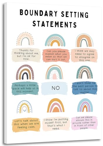 Boundary Setting Statements Canvas Wall Art Mental Health Wall Decor Pictures Inspirational Psychology Poster Prints for Counselor Office Therapy Office Home Decoration 16x24in Ready to Hang - color: Boundary Setting, size: 24"L x 16"W