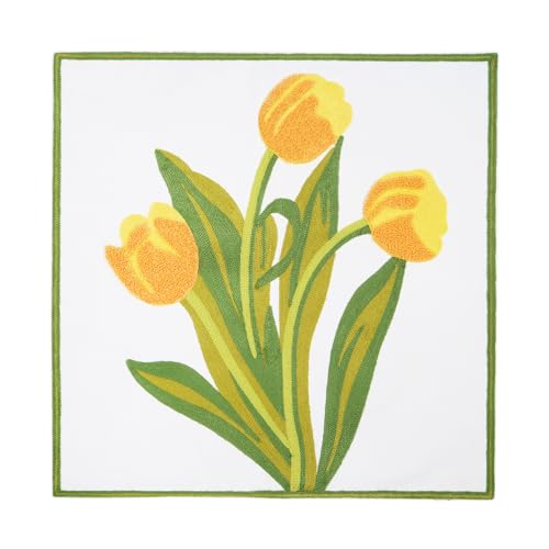 Embroidery Throw Pillow Cover 18x18 Home Decor Floor Pillow Cover for Couch Sofa Chair Gift 100% Cotton Floral Embroidered Cushion Cover Square Pillowcase 45x45cm Yellow Tulip, 1 Piece - color: Yellow Tulip