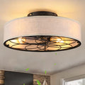 20" Caged Ceiling Fan With Light Low Profile Fabric Farmhouse Bladeless Ceiling fan With Remote Control,Low Profile Modern Enclosed Ceiling Fans with Reversible Motor for Bedroom,Include 4 Bulbs - color: Brown