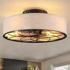 20" Caged Ceiling Fan With Light Low Profile Fabric Farmhouse Bladeless Ceiling fan With Remote Control,Low Profile Modern Enclosed Ceiling Fans with Reversible Motor for Bedroom,Include 4 Bulbs - color: Brown