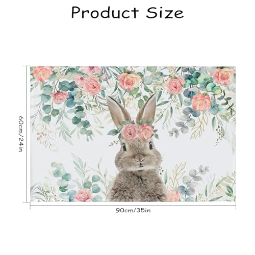 Easter Rabbit Area Rug 2x3 Spring Easter Bunny Eucalyptus Leaf Floral Indoor Outdoor Non-Slip Low Pile Front Door Mat Small Entry Throw Carpet for Living Room Bedroom Holiday Decor - color: Easter Rabbit