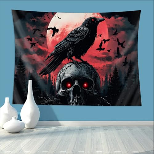 ZKPeFeH Crow Blood Moon Forest Tapestry Crow Tapestry Raven Tapestry Halloween Tapestry Gothic Tapestries Full Moon Tapestry 60x90 Inch - color: Crow Blood Moon Forest 0, size: 60x90 Inch