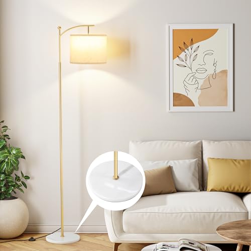 Ambimall 60" Floor Lamp for Living Room with 3 Color Temperatures, Gold Standing Lamp with White Marble Base, Modern Tall Lamp for Bedroom Office, 9W LED Bulb Included - color: Marble Base & Gold