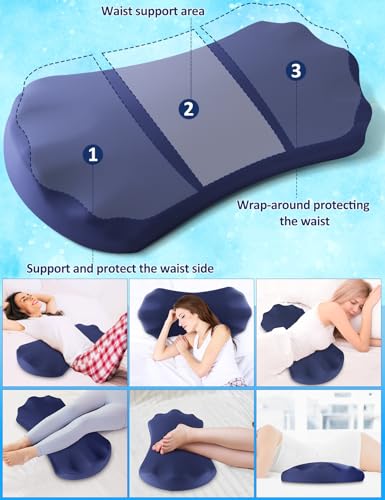 Fledano Lumbar Support Pillow for Bed – Memory Foam Lower Back Pain Relief Pillow for Sleeping, Ergonomic Lumbar Pillow for Side & Back Sleepers, Sciatica & Hip Pain Relief, Washable Cooling Cover - color: 02-navy Blue (Upgraded Cool Cover)