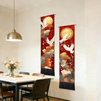seewan 2 Pack Long Vertical Wall Tapestry, Boho Nature Landscape & Floral Aesthetic Wall Hanging for Bedroom Living Room Home Decor, Long Narrow Art Tapestry with Sunrise Mountain Botanical Designs, 13" × 51" (Orient Golden Festive, 13"Wx51"H, Unframed) -