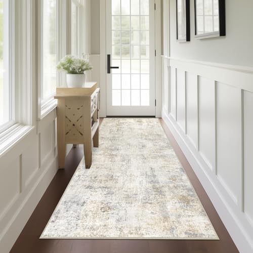 Capslpad 2x6 Beige Abstract Hallway Runner, Ultra Soft Fabric Washable Runner Rug, Non-Slip Rubber Backing, Stain Resistant Low Pile Runners for Hallways, Kitchen, Entryway, Bedroom, Laundry - color: Beige, size: 2' x 6' (Runner)