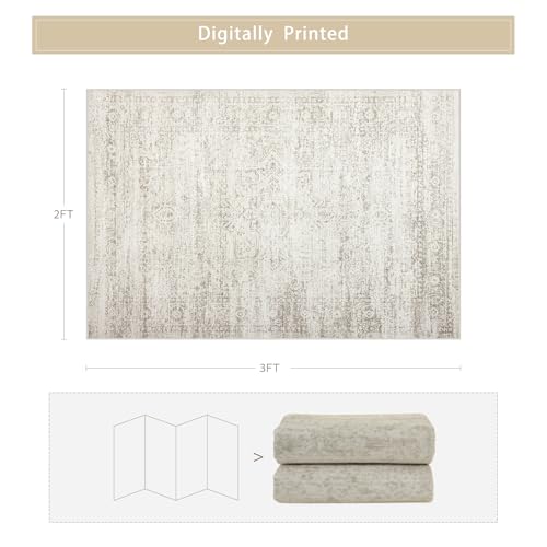 Srugn Washable Rugs 2x3 Entryway Area Rugs for Kitchen,Living Room,Bedroom- Small Low Pile Non Slip Throw Rugs for Enterway Bathroom,Vintage Indoor Door Mat for Farmhouse Home Office Decor - color: Beige-ivory-cream-brown-camel, size: 2' x 3' (Rectangular