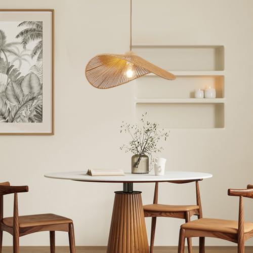 Boho Rattan Pendant Light Fixture Modern Style Hanging Light Bohia Natural Bamboo Handmade2-Light Hanging Lamp for Farmhouse Bedroom Living Room Dining Room S Size - size: 14''-2pcs