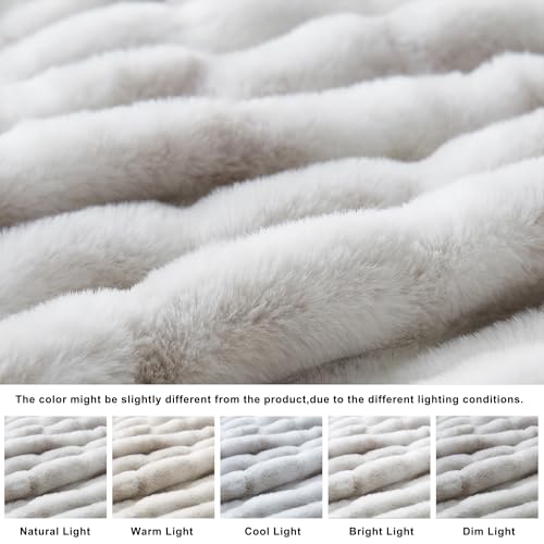 WDCOZY Ruched Faux Fur Throw Blanket Soft Cozy Fluffy Luxurious Blankets Couch Bed Sofa Chair Home Decor Warm Furry Fall Winter Plush Rabbit Fur Bubble Blanket 50" x 60", Grey - color: Grey, size: Throw (50" x 60")