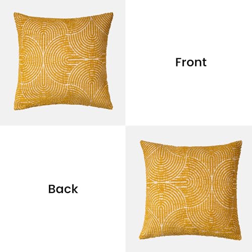 AELS Boho Decorative Textured Throw Pillow Covers 16x16, Organic Modern Mid Century Rainbow Tufted Pillow Case, Farmhouse Rustic Geometric Woven Cushion Case for Bed Couch Sofa, Mustard Yellow - color: Mustard Yellow, size: 16" x 16" (Pack of 2)