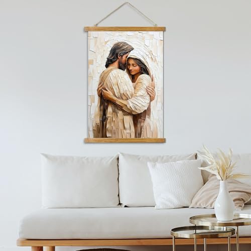 ABoby Jesus Embracing Woman Poster, Safely in the Arms of Jesus Wall Art Decor, Christian Painting for Living & Prayer Room - color: Jesus Hug