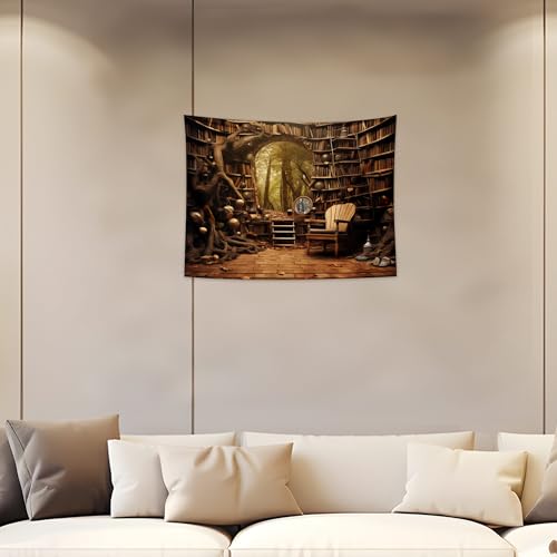 QGHOT Bookshelf Tapestry, Fairy Tale Forest Academic Tapestry Wall Hanging Fantasy Witch Backdrop for Bedroom Living Room Decor 37.4" x 28.7" - color: D, size: 28.7"L x 37.4"W