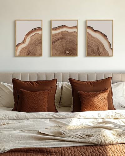 Drsoum Vintage Retro Tree Rings Wood Framed Wall Art Modern Wood Stump Nature Rustic Artwork Bedroom Living Room Ready to Hang 11x14in Natural Framed - color: Flower Boho Wall Art, size: 14L" x 11W", Natural Framed
