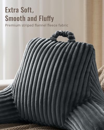 Blissful Diary Reading Pillow for Sitting in Bed, Large Flannel Back Pillow Bed Sitting Up for Adult & Children, Backrest Cushion for Sit Up in Couch or Floor, Dorm Essentials, Dark Gray - color: Fuzzy Dark Gray, size: Large(20inch)