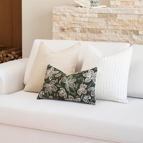 FIOUOVO Floral Throw Pillow Covers 12x20 Set of 2 Farmhouse Pillow Covers Vintage Neutral Accent Pillowcases Decorative Cushion Covers for Sofa Couch Living Room Bedroom Home Decor, Olive Green - color: Olive Green, size: 20" x 12" (Pack of 2)