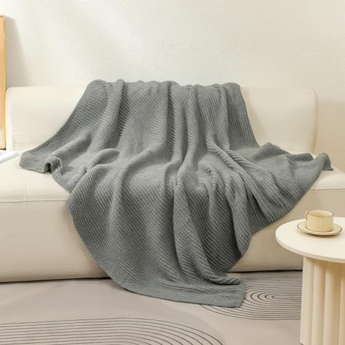bearberry Soft Rib Knit Blanket Thin Warm & Breathable - Snuggly Minky Throw for Everyday Use, Travel, Chair | All-Season Machine Washable for Couches, Gifts, Family (Grey, 50”x60”) - color: Ribbed Knit Grey, size: Throw(50″x60″)