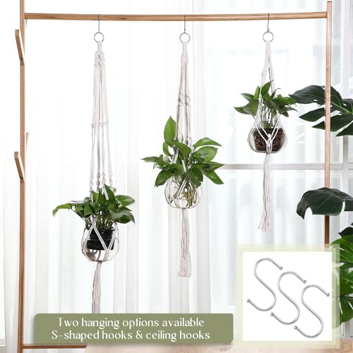 Colingmill 6 Pcs Boho Macrame Plant Hanger with Small Plastic Pot Hanging Plant Holder Wall Planter Propagation Station Include Hooks Kit for Indoor Home Garden Office Decor 3 Size (White) - color: White