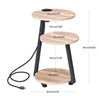 BEWISHOME Round End Table with Charging Station, Side Accent Table with 3-Tier Shelves, Small Couch Table for Living Room Greige KTZ51G - color: Beige, size: with PowerOutlet