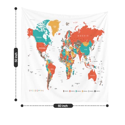 CAPSCEOLL White World Map Tapestry - Old Red Map Wall Hanging for Dorm Room Decor - Christmas Curtains 50X60 Inches - color: White Orange, size: 50"L x 60"W