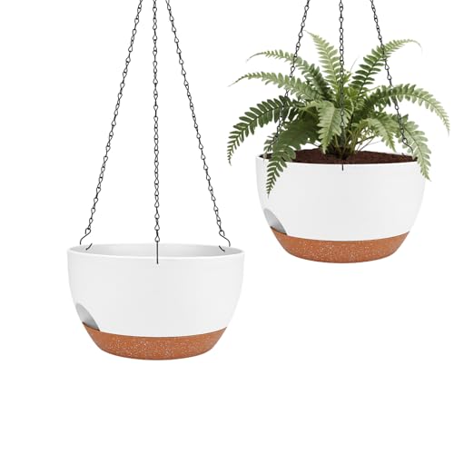 Hanging Planters for Outdoor Indoor Plants, 2 Pack 10 Inch Hanging Basket Plants Outdoor, Self Watering Hanging Planter with Plant Hanger for Garden Home Decoration (White, 10 inch) - color: White, size: 10 inch