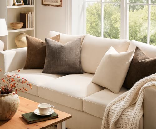 Pack of 4 Throw Pillow Covers 20x20 Inch Chenille Textured Neutral Brown Soft Pillow Covers Solid Decorative Farmhouse Cushion Covers Home Boho Western Decor for Couch Sofa Bed Living Room - color: Neutral Brown, size: 20" x 20" (Pack of 4)