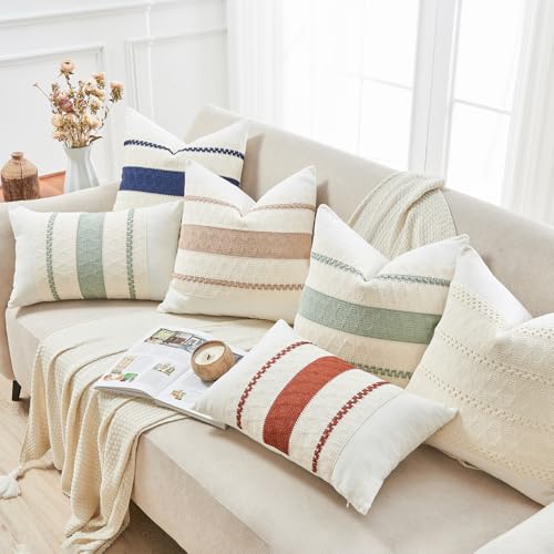 Throw Pillow Covers Set of 2 18x18 Inch Boho Pillow Covers, Soft Neutral Cotton Rust Decorative Fall Case for Couch Sofa Bed Living Room, Home Modern Woven Farmhouse Cute Decor - color: Rust, size: 18" x 18" (Pack of 2)