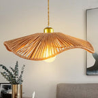 Woven Pendant Light, 15.7" Handmade Rattan Shade, Modern Boho Chandelier for Dining Room Wicher Hanging lamp Farmhouse Rattan Chandelier for Kitchen Island Living Room Bedroom - color: 15.74″-Fan-shaped