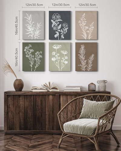 Drsoum Vintage Botanical Wall Art Framed Boho Wall Art Decor Wooded Minimalist Print Modern Rustic Farmhouse Home Kitchen Decor 12x16inx6pcs - color: vintage plant wall art, size: 12"x16"x6pcs