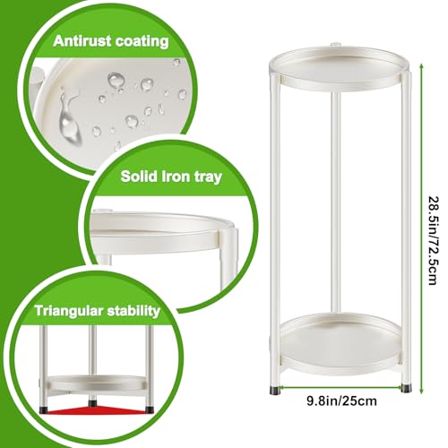 2 Tier Metal Plant Stand Rack Indoor Outdoor Flower Pot Shelf, 26.7in Tall Rustproof Round Planter Display Storage Rack, Heavy Duty Potted Holder for Home Garden Patio Bathroom Living Room (white) - color: 2 Tier white