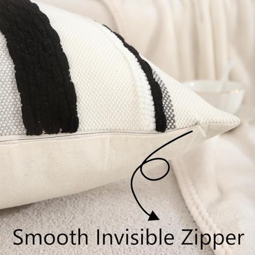 Black and White Pillow Covers 18 x 18 Set of 2 Boho Throw Pillow Covers Striped Patterned Decorative Pillow Cases Accent Chenille Pillowcases Farmhouse Cushion Case for Home Decor - color: Black Stripe1, size: 18" x 18" (Pack of 2)