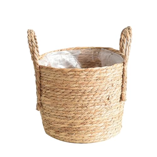 Straw Flower Pots, Plant Baskets Indoor, Basket Planter, Versatile Rattan Grass Woven Flower Planter, Plant Pot for Living Room Balcony Garden Decoration,Indoor & Outdoor - color: L