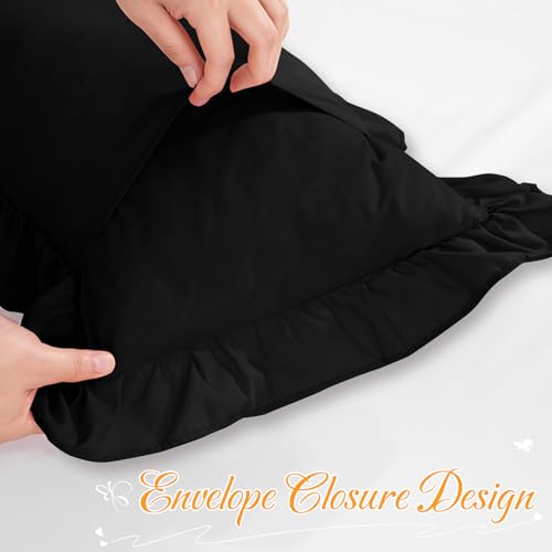 Black Ruffle Lumbar Pillow Cover 12x20 Inch, Ruffled Cushion Case Covers for Couch Sofa Bed Living Room, Decorative Farmhouse Throw Pillow Cover, Pack of 1 - color: Black, size: 20" x 12" (Pack of 1)