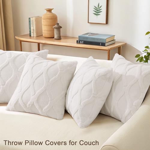 decorUhome Summer Set of 4 Cream White Throw Pillow Covers 18x18 Inch, Neutral Decorative Soft Plush Faux Wool Couch Pillow Covers, Farmhouse Pillow Cases for Living Room Bed Sofa - color: Cream White, size: 18" x 18" (Pack of 4)
