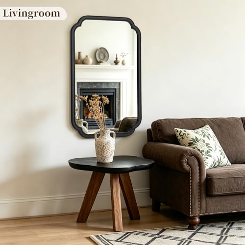 HOMECOOKIN Wood Bathroom Mirror for Wall Decor Arched Rounded Corner Rustic Wood Frame Wall Mirror Home Decorative for Vanity, Living Room, Bedroom, Entryway (24 x 36 inch, Black) - color: Black, size: 36"L x 24"W