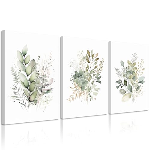 Watercolor Botanical Wall Art Set of 3 Boho Floral Canvas Wall Decor Prints Sage Green Wildflower Wall Art Modern Flower Pictures Botanical Painting for Bedroom Bathroom 12x16 Inch Wrapped Canvas - color: Watercolor Botanical Prints, size: 12x16 Inch Wrap
