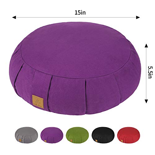Round Zafu Meditation Cushion, D=15" H=5.5" Zabuton Meditation Pillow, Yoga Bolster/Pillow, Floor seat, Zippered Organic Cotton Cover, Natural Buckwheat, Kneeling Pillow - color: Wine Red