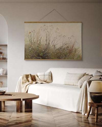 ARPEOTCY Extra Large Vintage Framed Wall Art, 36x54 Inch Farmhouse Retro Wildflower Field Botanical Landscape Hanging Wall Art, Rustic Canvas Home Decor Aesthetic for Living Room Bedroom Office - color: Along the Riverbank