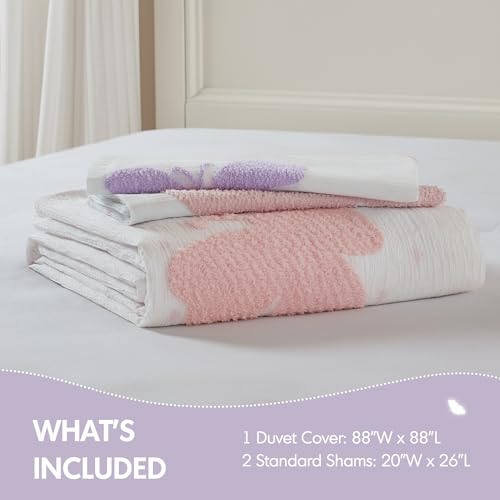 Intelligent Design Kids Rio Full/Queen Duvet Set – Girls’ Reversible Tufted Chenille Bedding with Pastel Purple Butterflies and Pink Dot, 3pcs - color: Multicolor, size: Full/ Queen