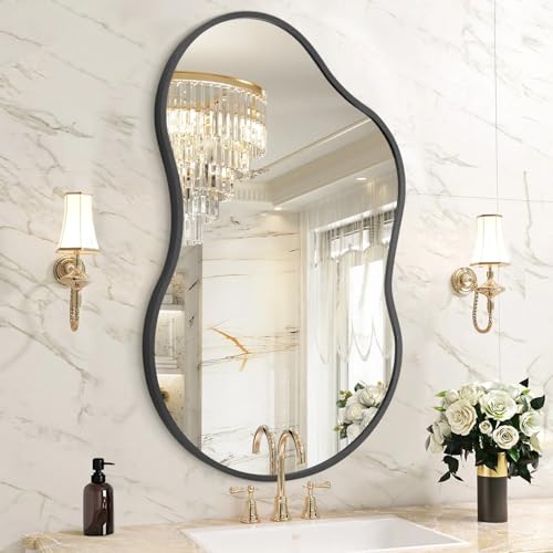 Irregular Wall Mirror, Wall Mirrors Decorative 26"x16" Black Asymmetrical Mirror Aviation Aluminum Alloy Frame for Bathroom, Living Room, Bedroom, Entryway - color: Black-irregular 8(26"x16")