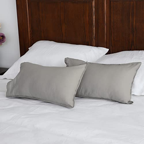 Simple&Opulence Linen Lumbar Pillow Covers 12x20 Inch Set of 2 Flax Cotton Blend Rectangular Decorative Throw Cushion Cover for Couch Sofa Bedroom Office Soft Breathable Farmhouse - Grey - color: Grey, size: 12"x20"