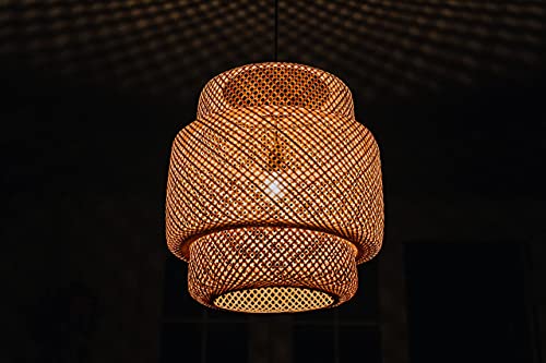 Frontsea Rattan Pendant Lighting for Kitchen | Bamboo Lampshade Handmade Weave Lighting | Wooden Boho Decor | Modern Hanging Ceiling Light Fixture (16inch)