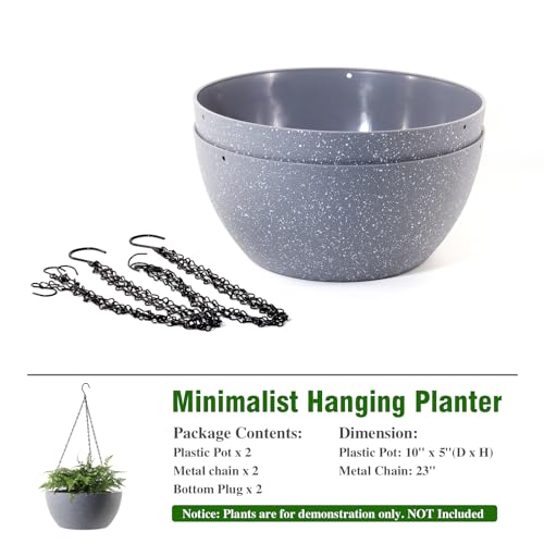 WSMKSZ 10 inch Hanging Planters for Outdoor Indoor Plants with Drainage Holes and Chain, 2 Pack Round Hanging Flower Plant Pots for Garden Home Porch Decor, Speckled Grey - color: Speckled Grey, size: 10inch 2pcs